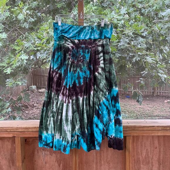 Women's Blue Colorful Tie-Dye Maxi Skirt Pull On Size 32" Waist - Picture 1 of 7